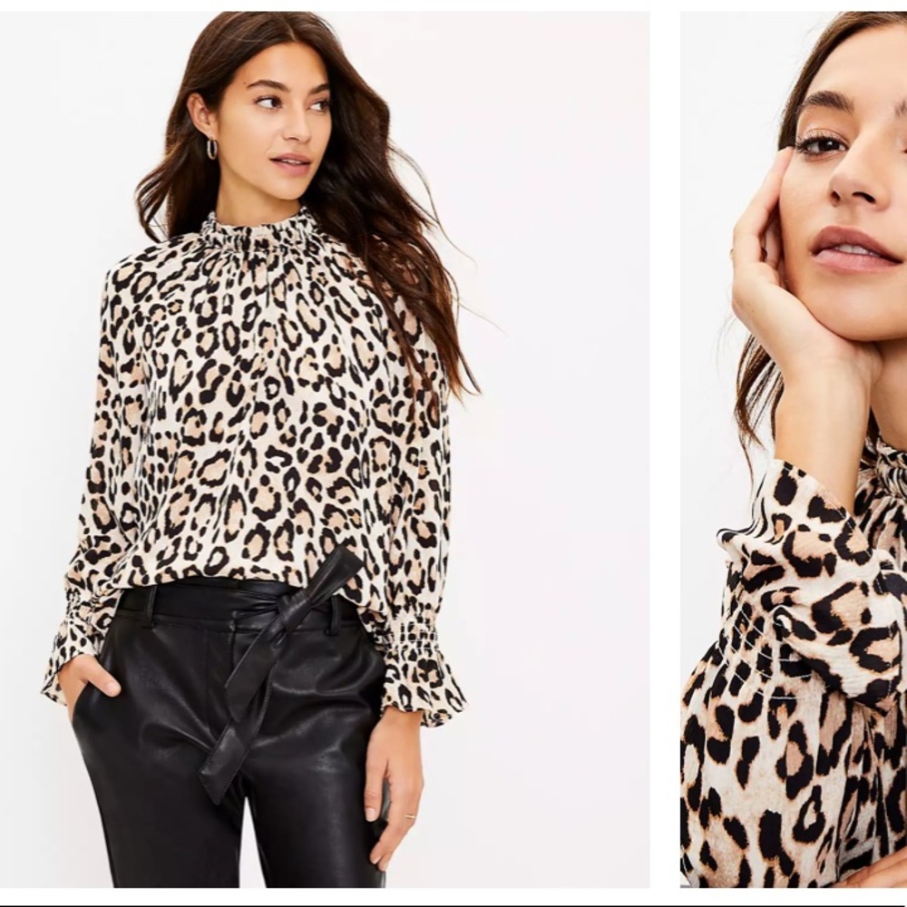 LOFT Leopard Long Sleeved Blouse